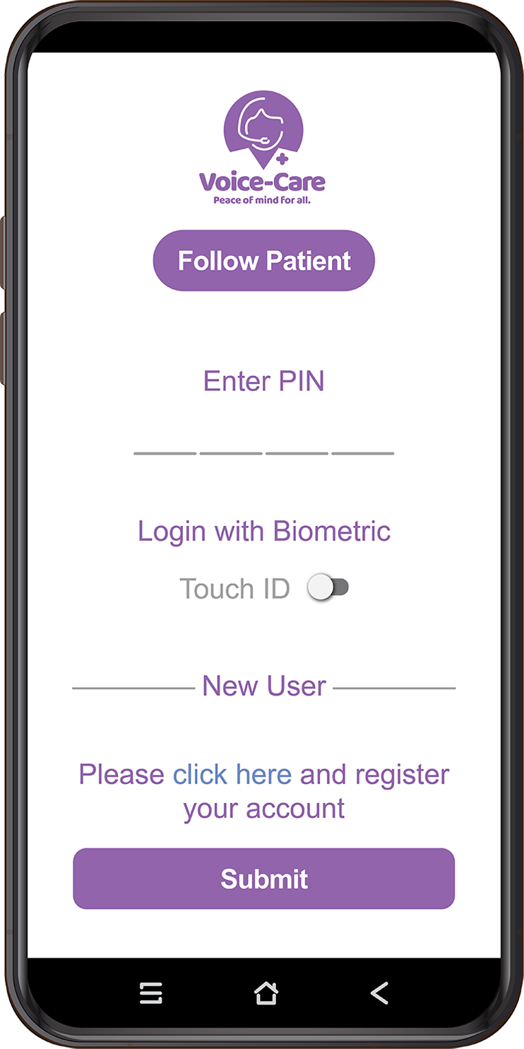 Voice-Care Family App - Login Screen for Next-of-Kin
