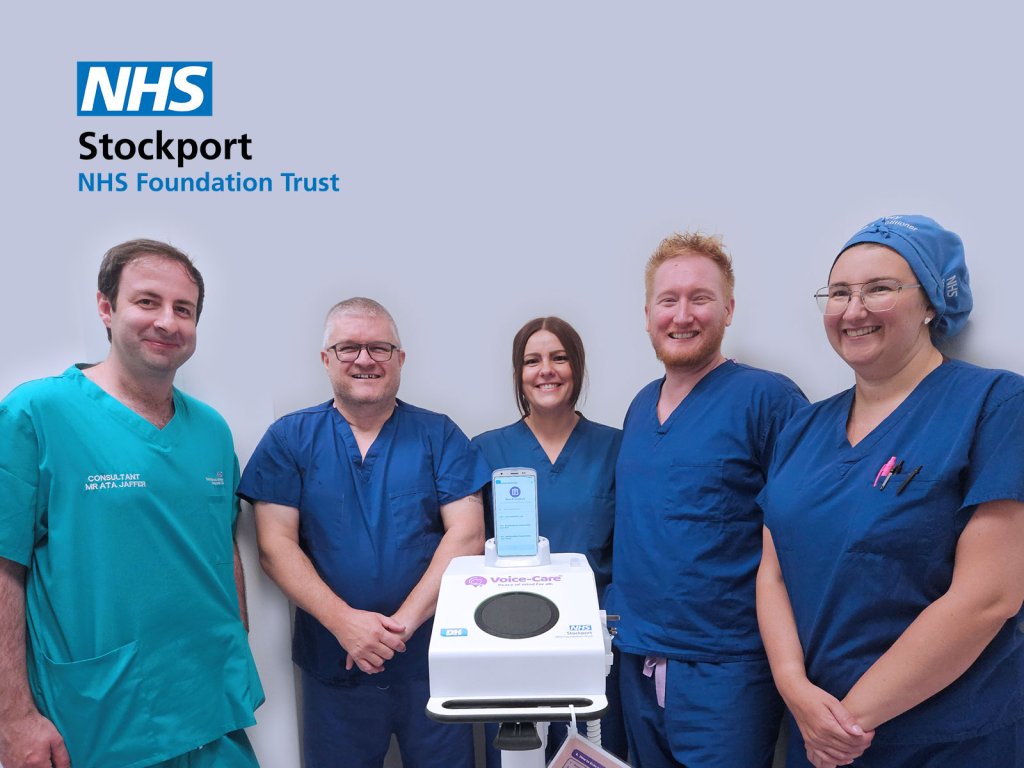 Surgical Team at Salford NHSFT using the Voice-Care Surgical Safety Checklist.